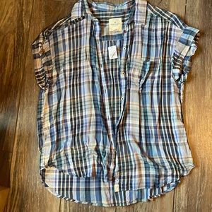 Plaid short sleeve button down XL